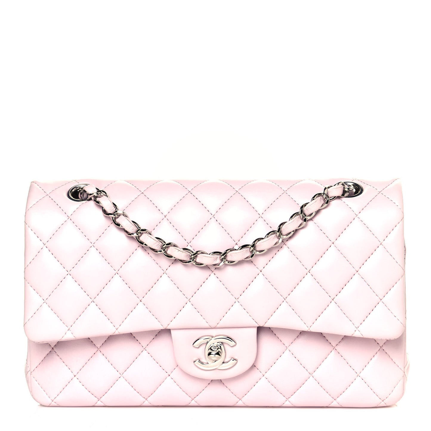 Lambskin Quilted Medium Double Flap Light Pink
