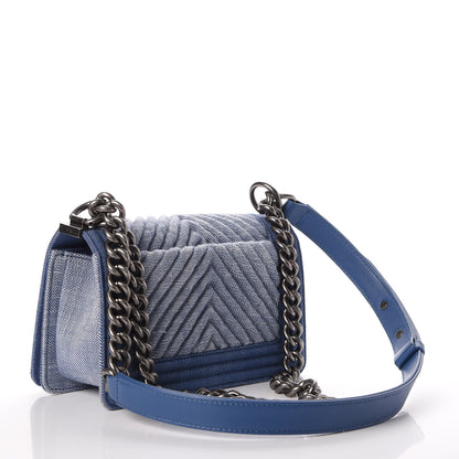 Chanel Denim Chevron Small Boy Flap Light Blue 3 of 14