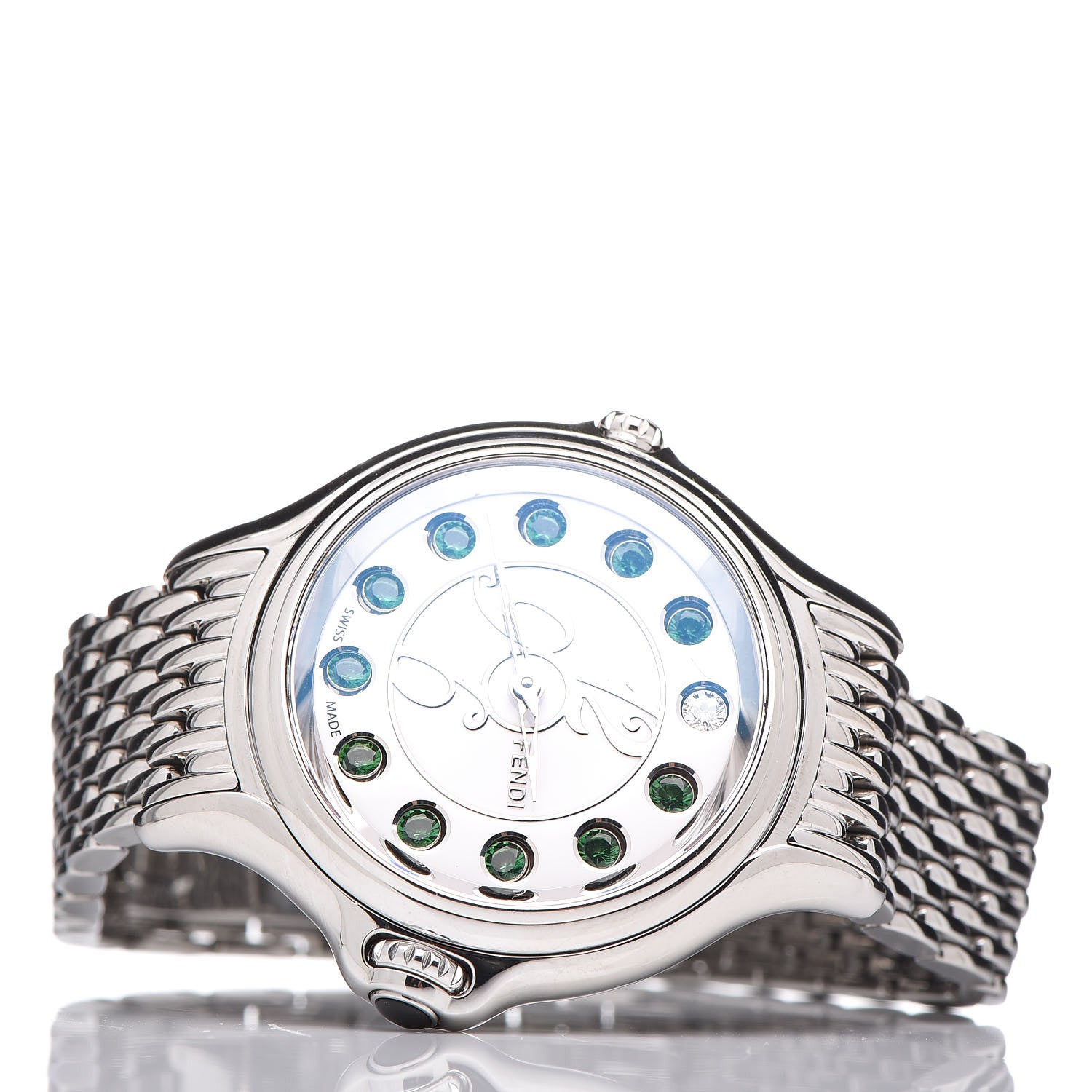 Fendi Stainless Steel Diamond Topaz 38mm Crazy Carats Rotating Gem Quartz Watch 5 of 8