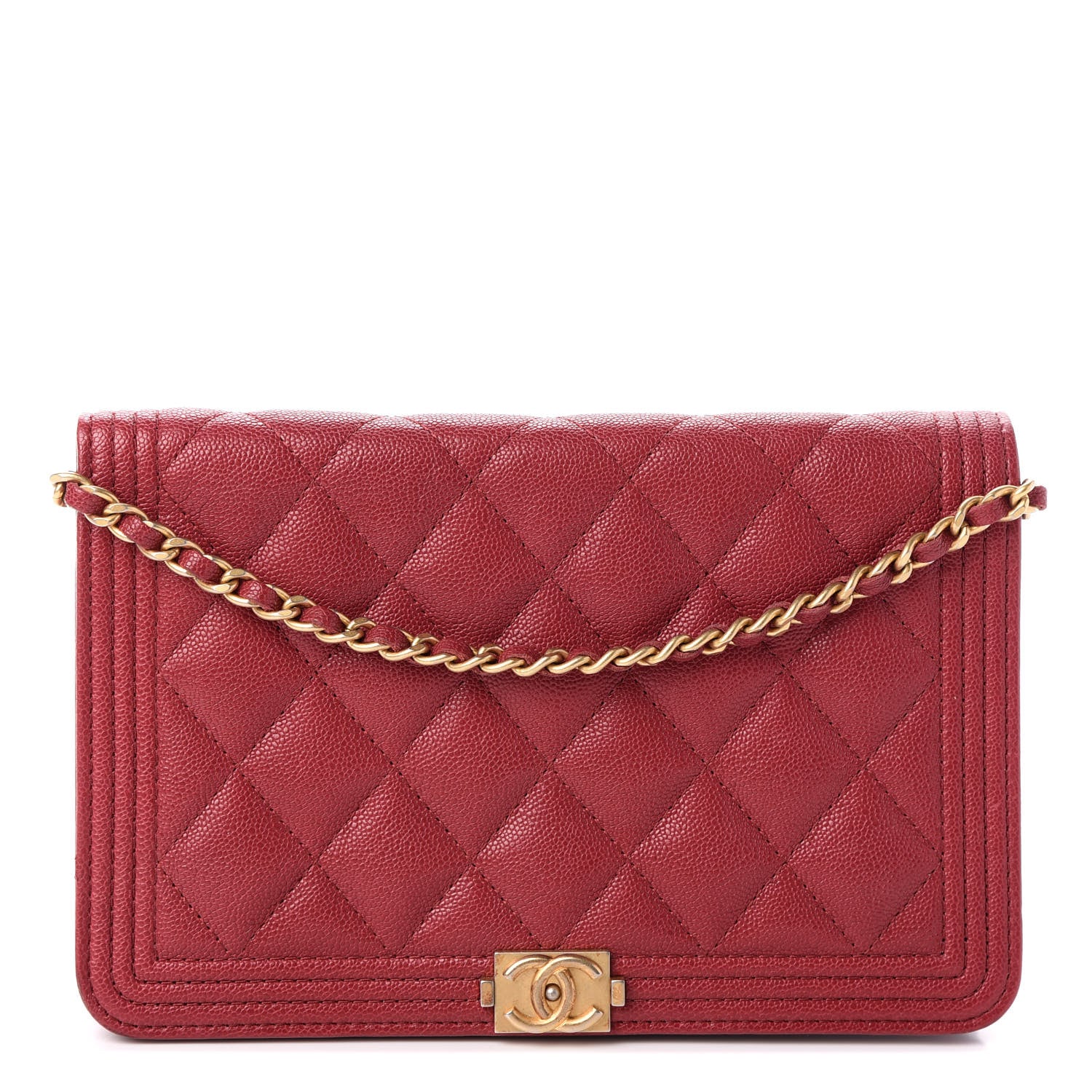 Chanel Caviar Quilted Boy Wallet On Chain WOC Red 1 of 11