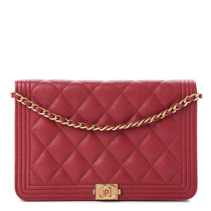 Chanel Caviar Quilted Boy Wallet On Chain WOC Red 1 of 11
