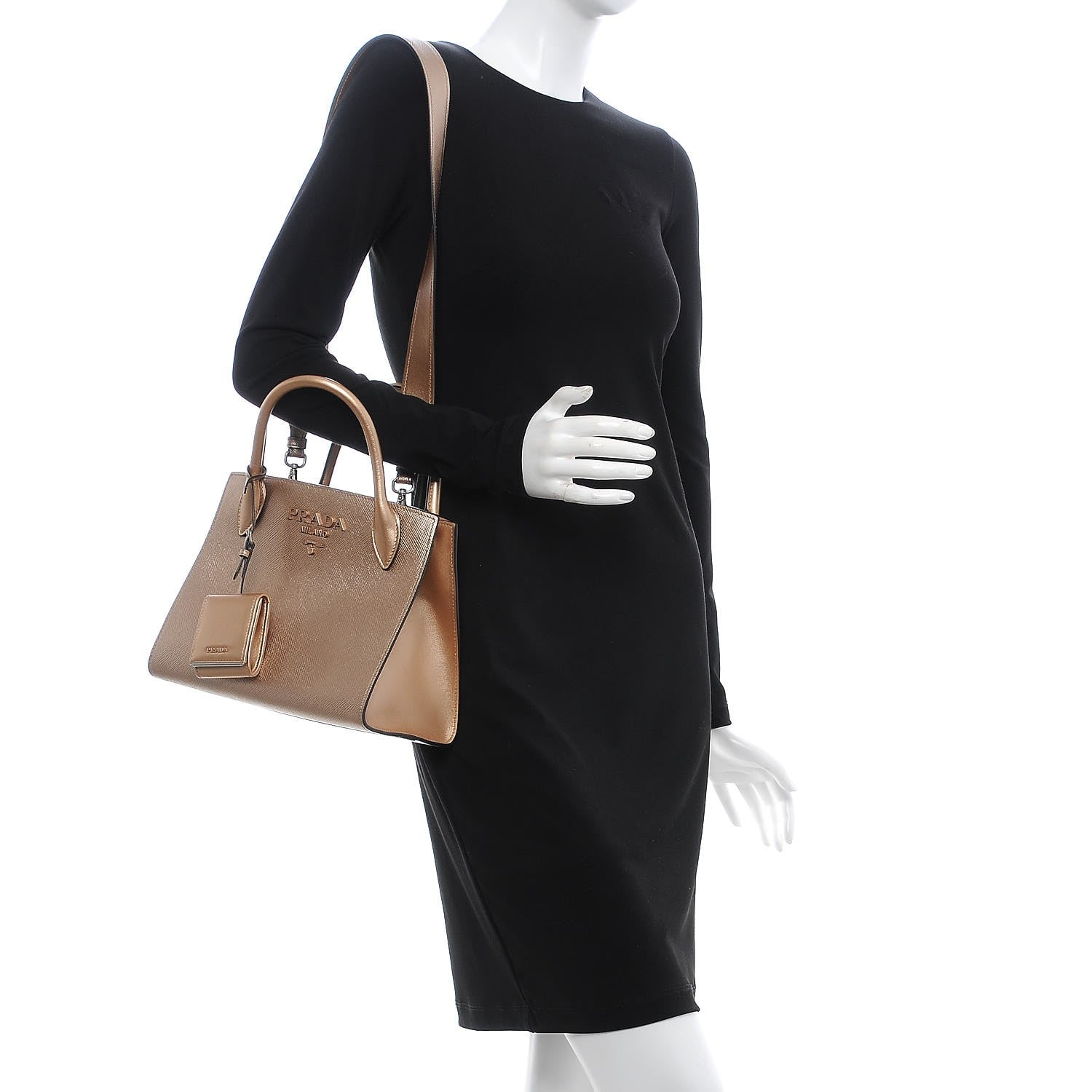 Prada Saffiano Cuir Calfskin Small Monochrome Top Handle Tote Quarzo Mordo 2 of 7