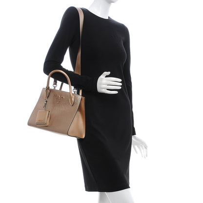 Prada Saffiano Cuir Calfskin Small Monochrome Top Handle Tote Quarzo Mordo 2 of 7