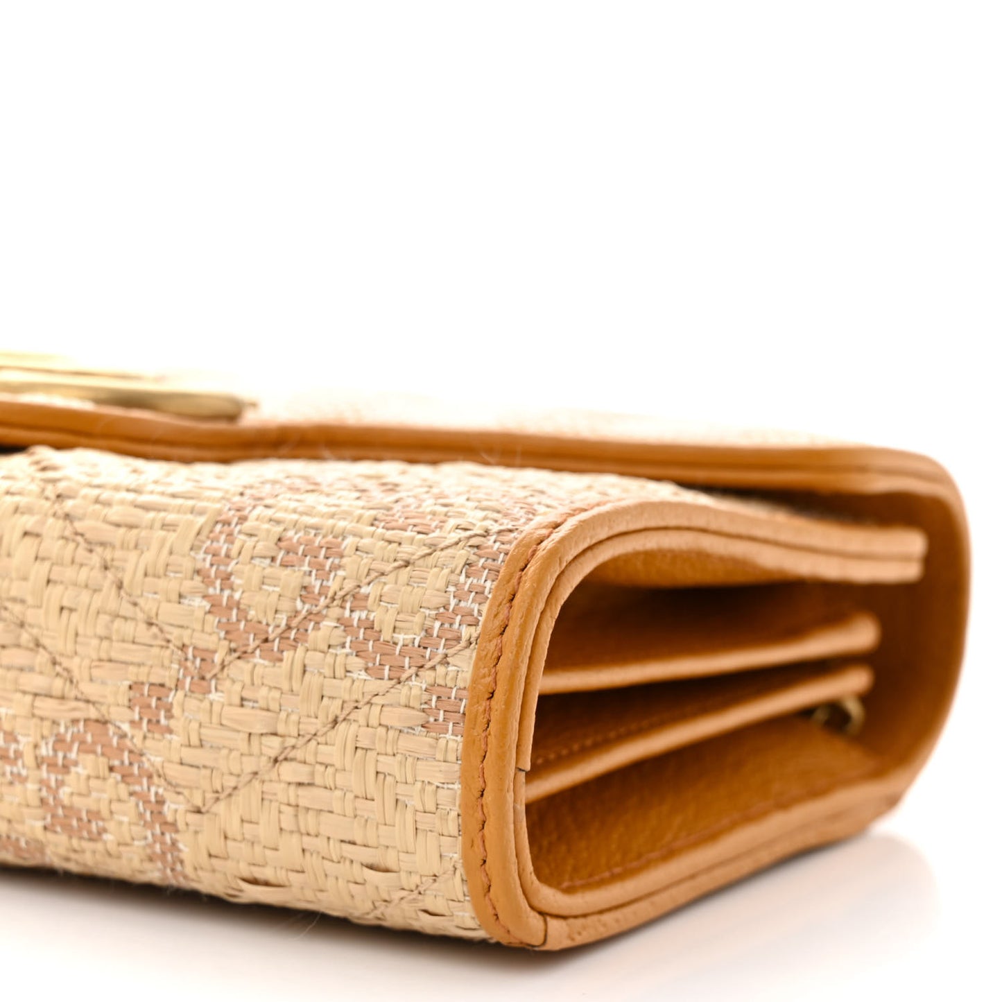 Raffia GG Monogram Matelasse GG Marmont Chain Wallet Natural Beige Off White Sun Oil