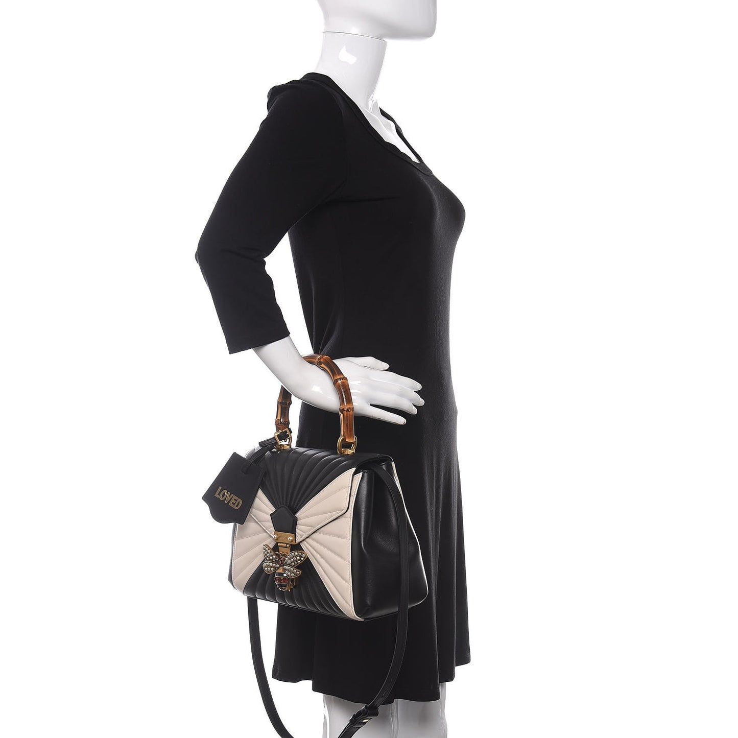 Calfskin Bamboo Trapuntata Queen Margaret Top Handle Bag Mystic White Black