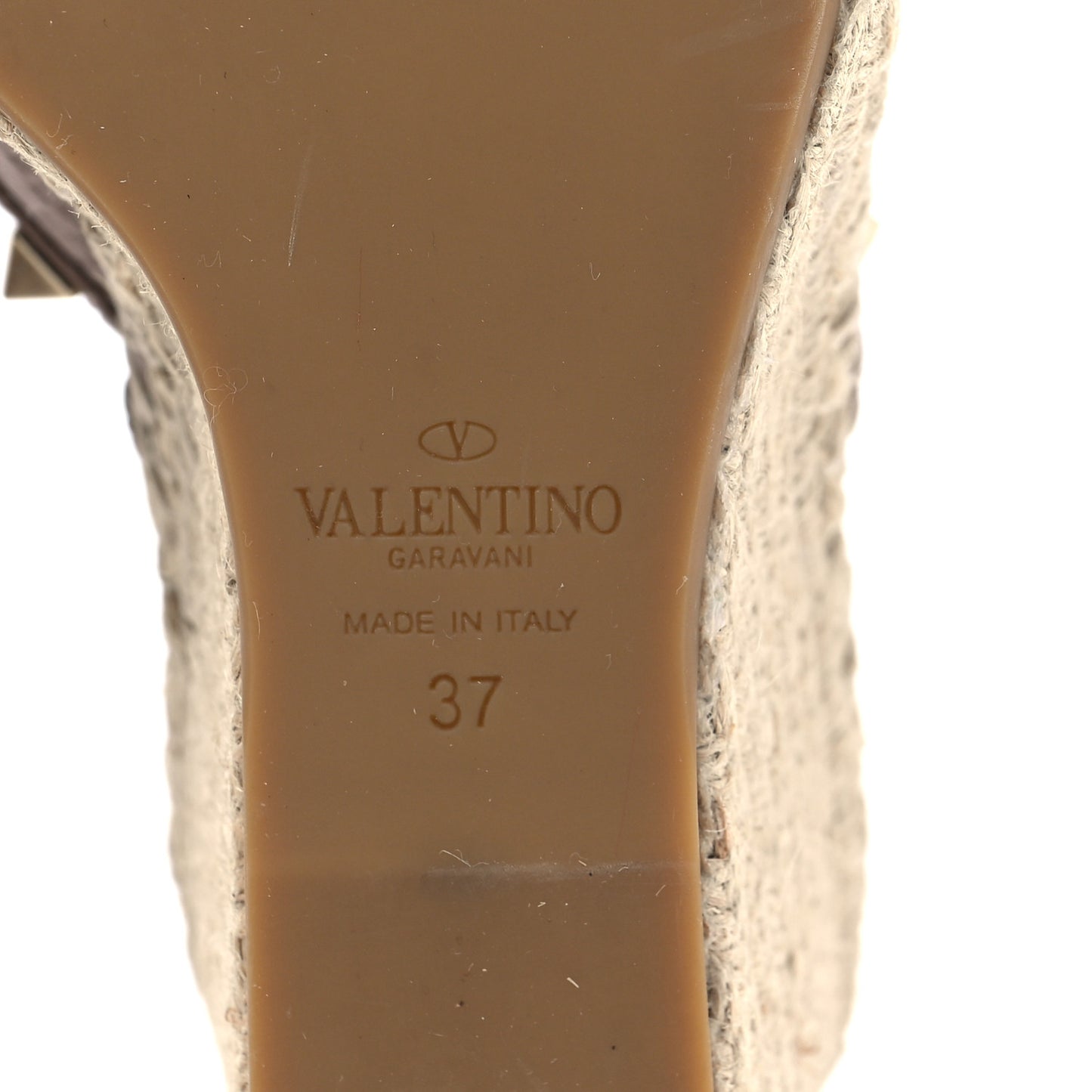 Pebbled Calfskin Rockstud Criss Cross Espadrille 15/105mm Wedge Sandals 37 Poudre