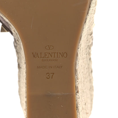 Valentino Garavani Pebbled Calfskin Rockstud Criss Cross Espadrille 15/105mm Wedge Sandals 37 Poudre 6 of 9