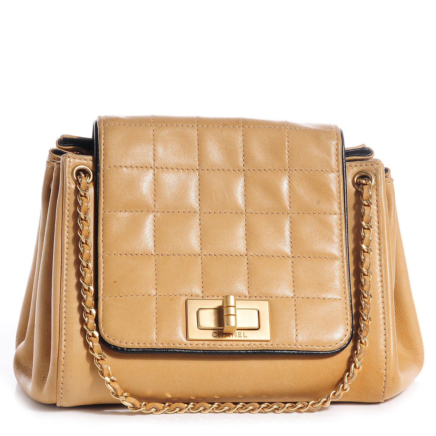 Lambskin Chocolate Bar Accordion Flap Beige