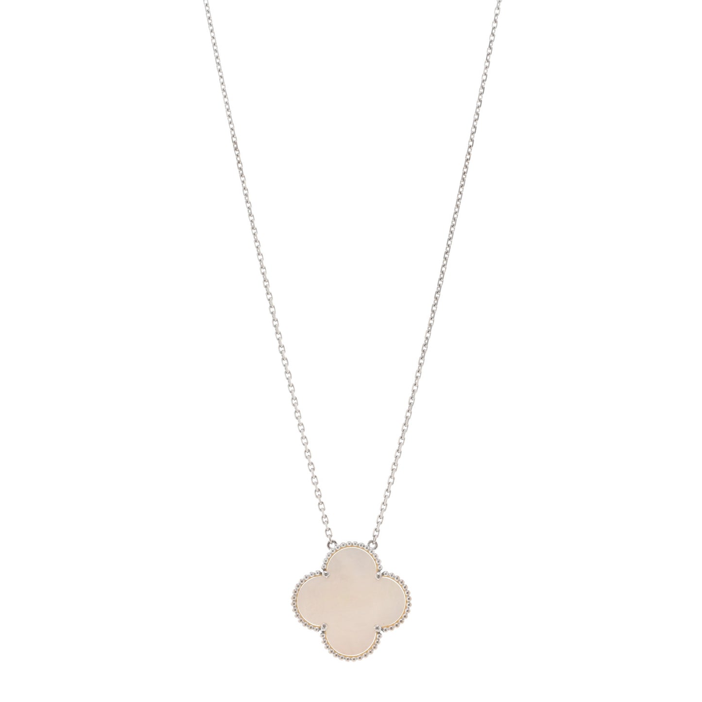18K White Gold Mother of Pearl Magic Alhambra Pendant Necklace