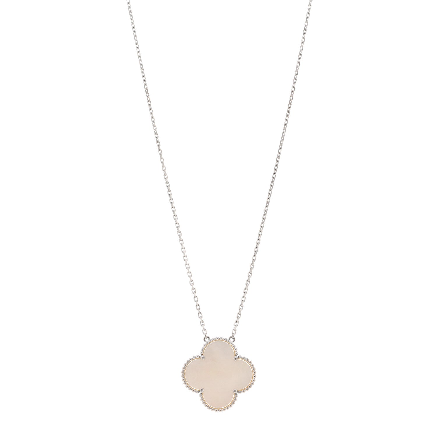 Van Cleef & Arpels 18K White Gold Mother of Pearl Magic Alhambra Pendant Necklace 1 of 4