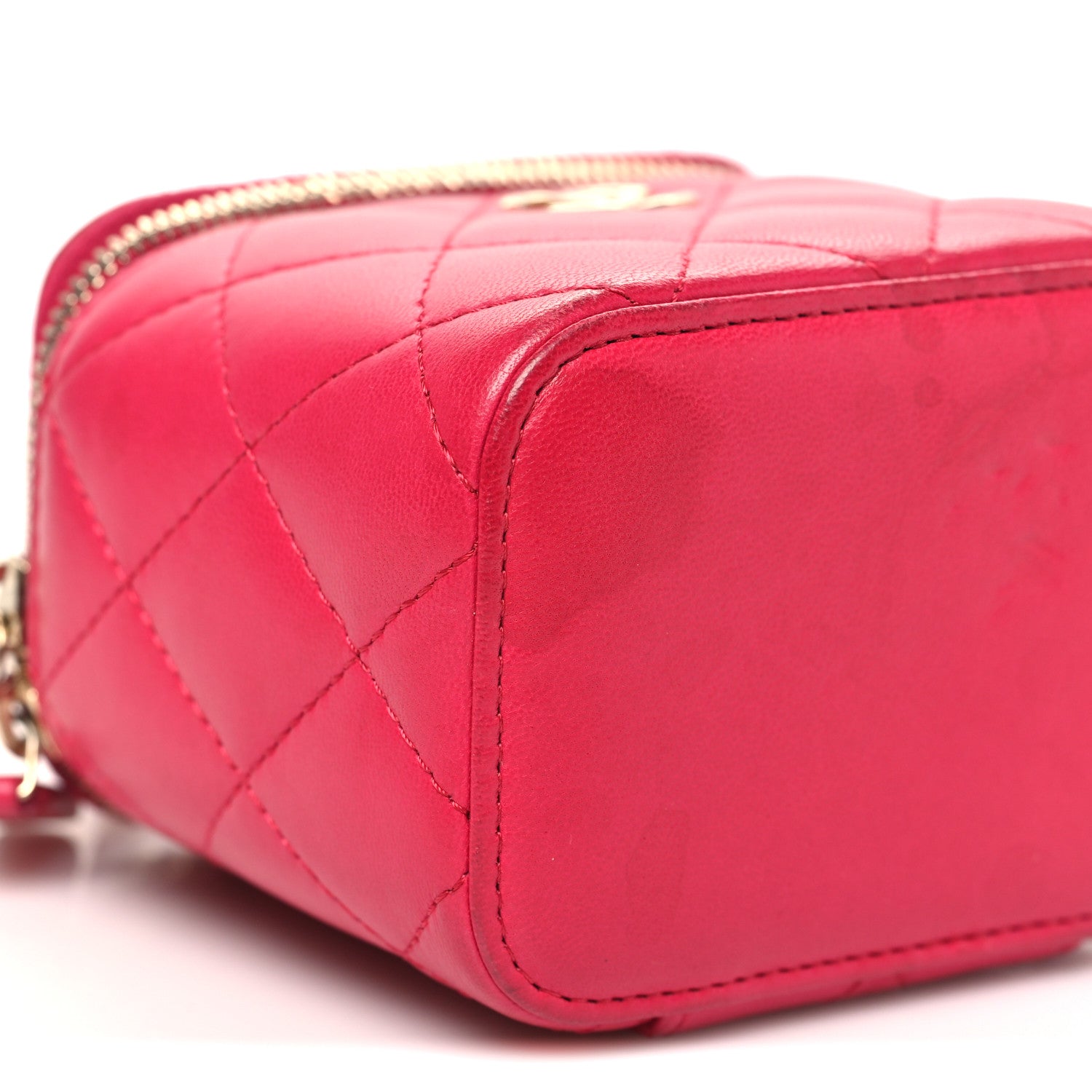 Chanel Lambskin Quilted Mini Top Handle Vanity Case With Chain Dark Pink 10 of 12