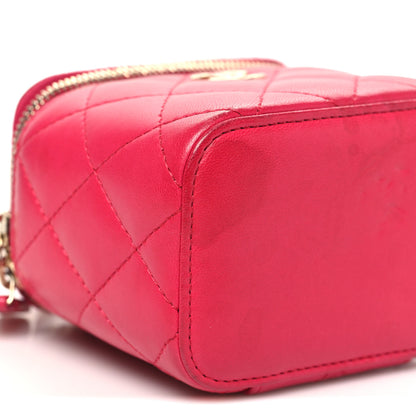Chanel Lambskin Quilted Mini Top Handle Vanity Case With Chain Dark Pink 10 of 12