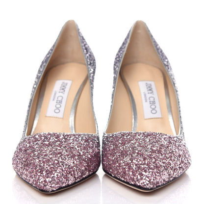 Jimmy Choo Glitter Pointy Toe Romy 85 Pumps 38.5 Ballet Pink Silver Anthracite 2 of 10