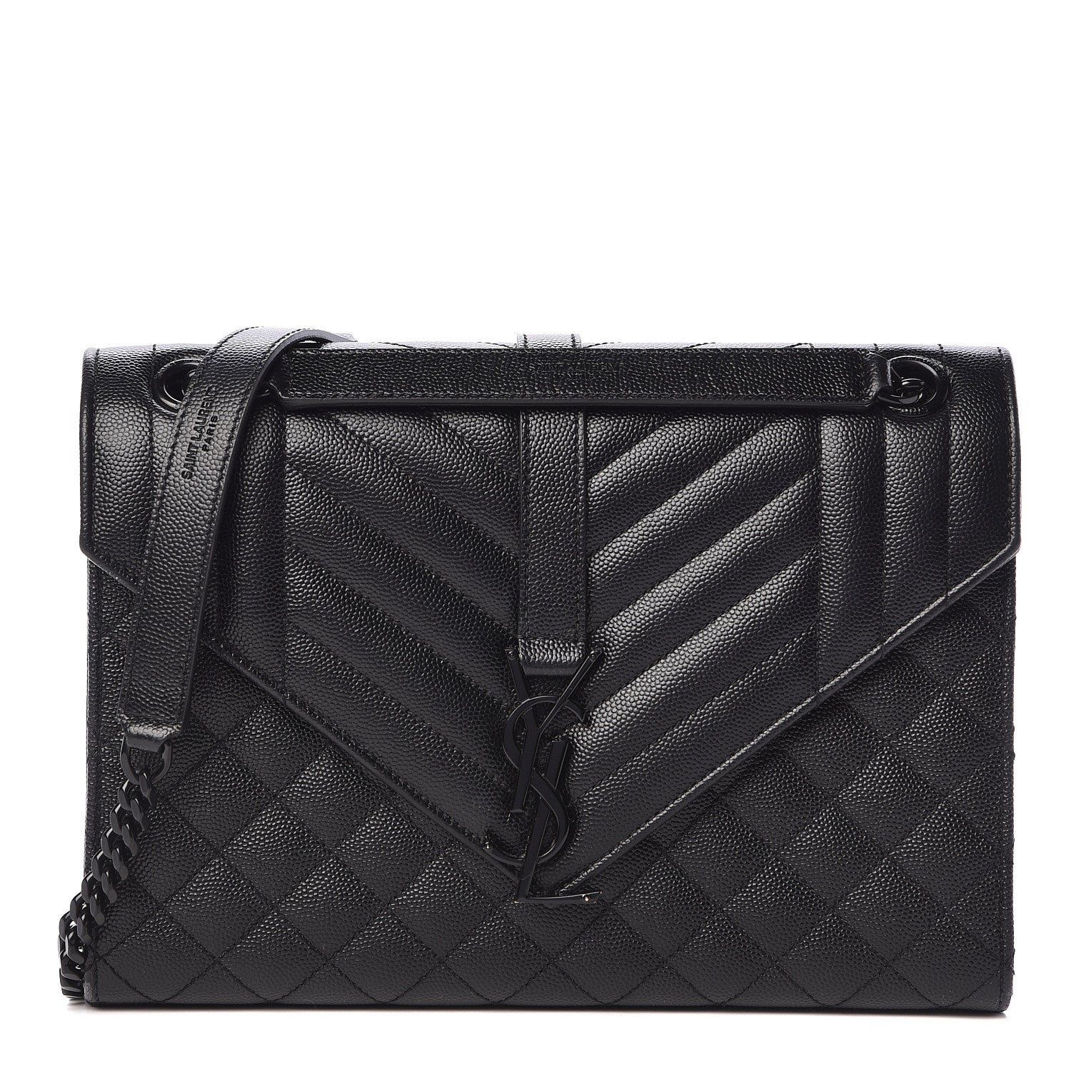 Saint Laurent Grain De Poudre Textured Mixed Matelasse Triquilt Medium Monogram Satchel Black 1 of 16