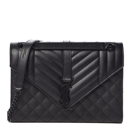 Saint Laurent Grain De Poudre Textured Mixed Matelasse Triquilt Medium Monogram Satchel Black 1 of 16