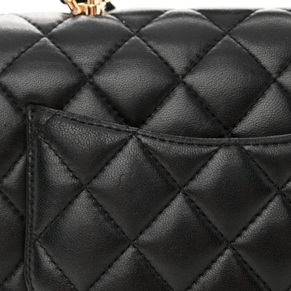 Chanel Lambskin Quilted Mini Lion Charm Top Handle Rectangular Flap Black 15 of 17