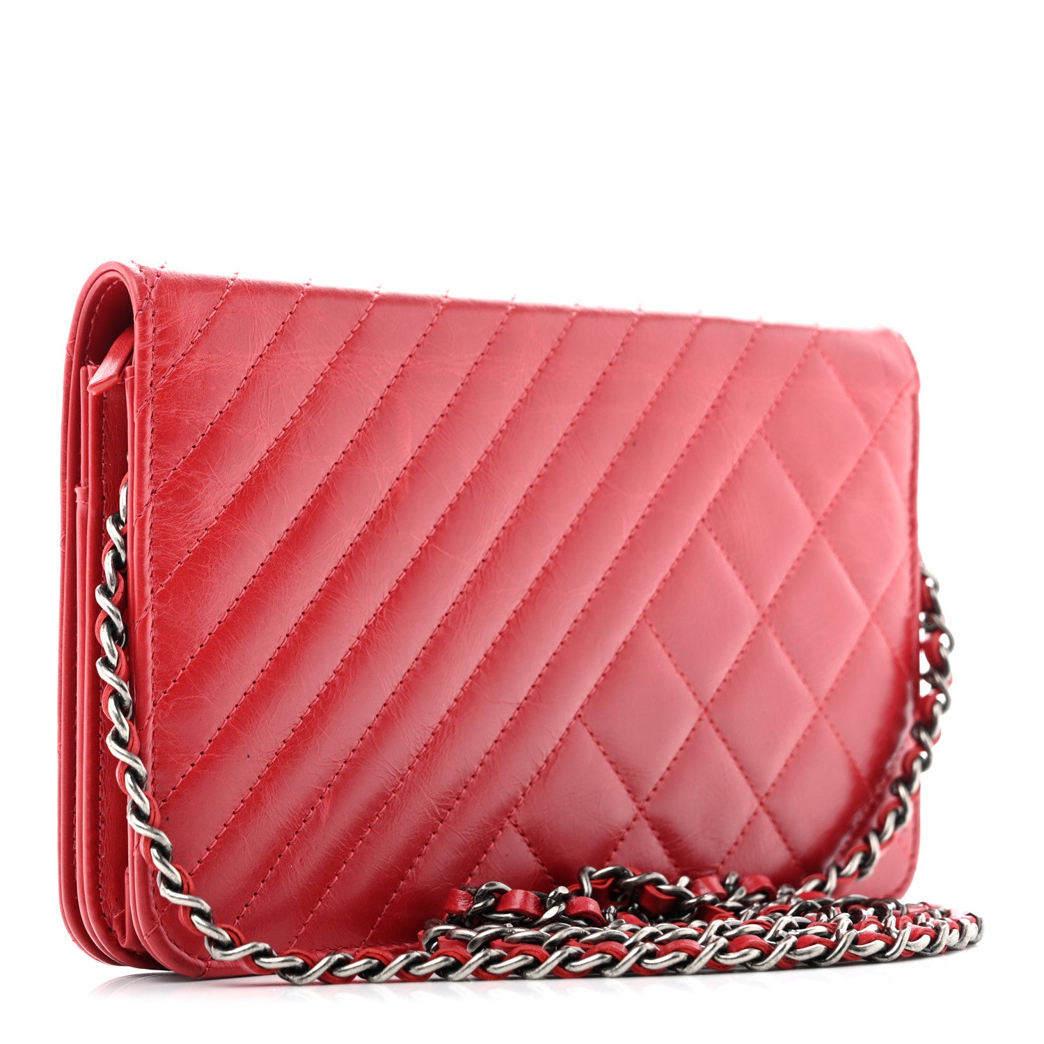 Chanel Glazed Calfskin Quilted Coco Boy Wallet On Chain WOC Red 2 of 13