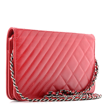 Chanel Glazed Calfskin Quilted Coco Boy Wallet On Chain WOC Red 2 of 13