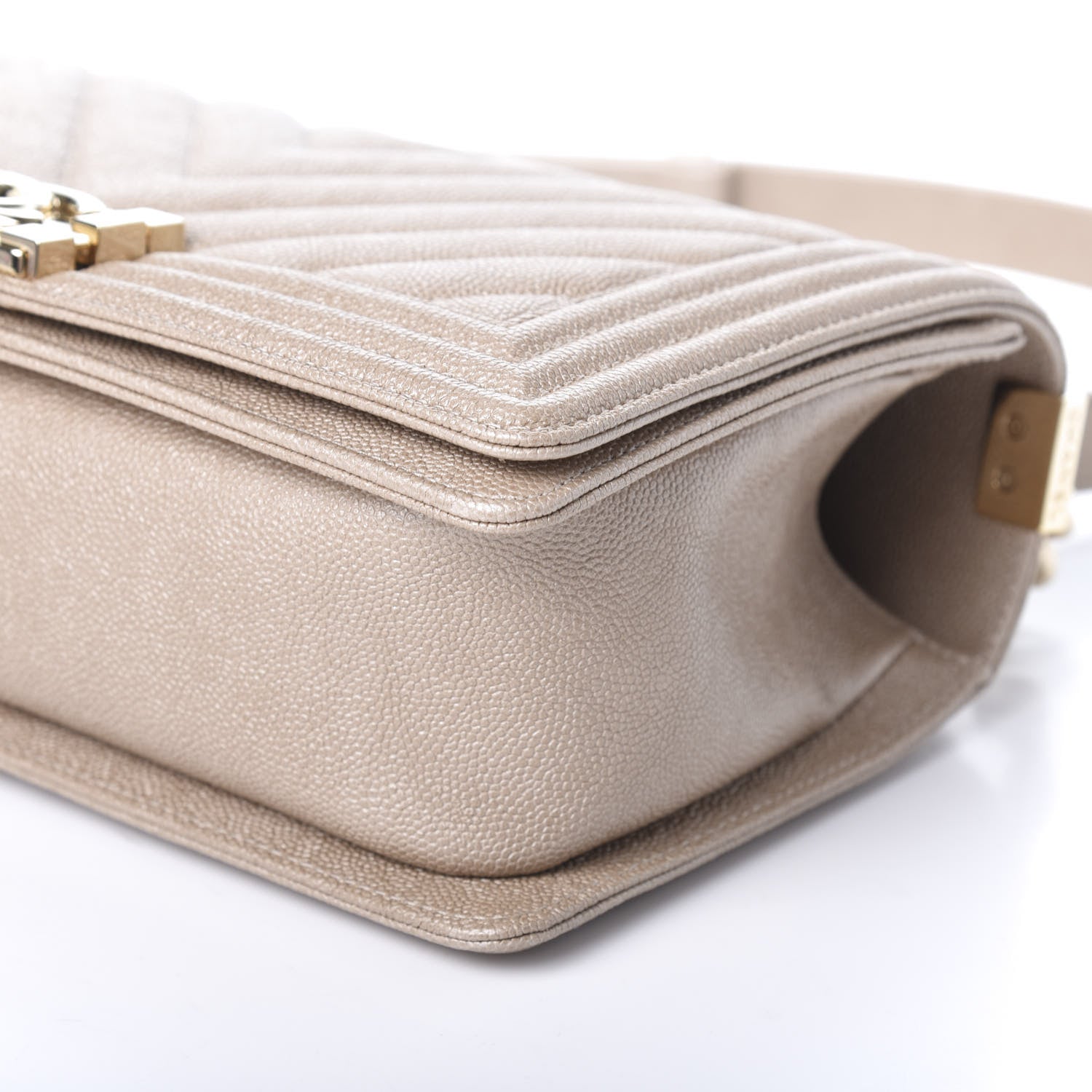 Chanel Metallic Caviar Chevron Quilted Medium Boy Flap Light Beige 9 of 9