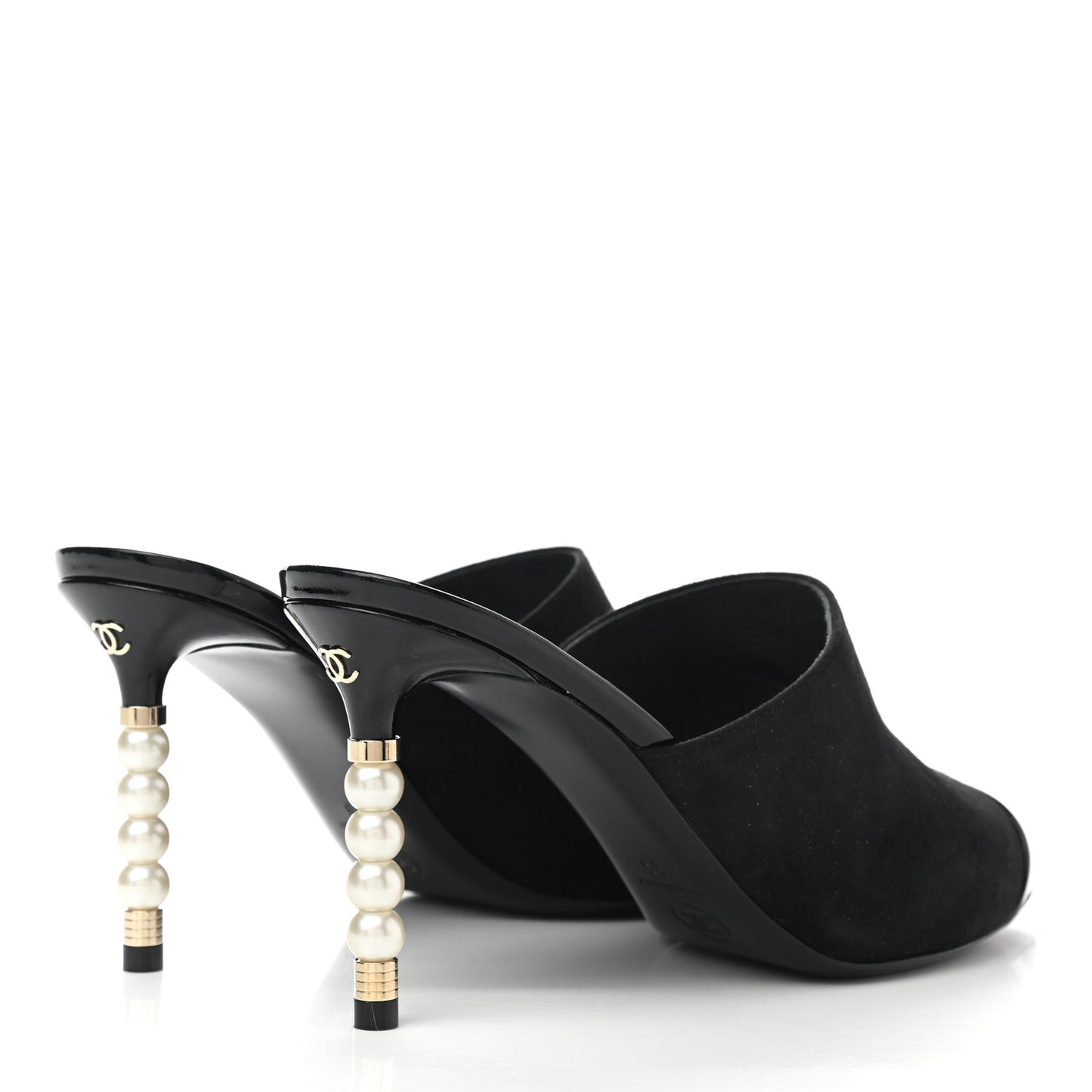 Suede Patent Calfskin Cap Toe Pearl Mule 39 Black