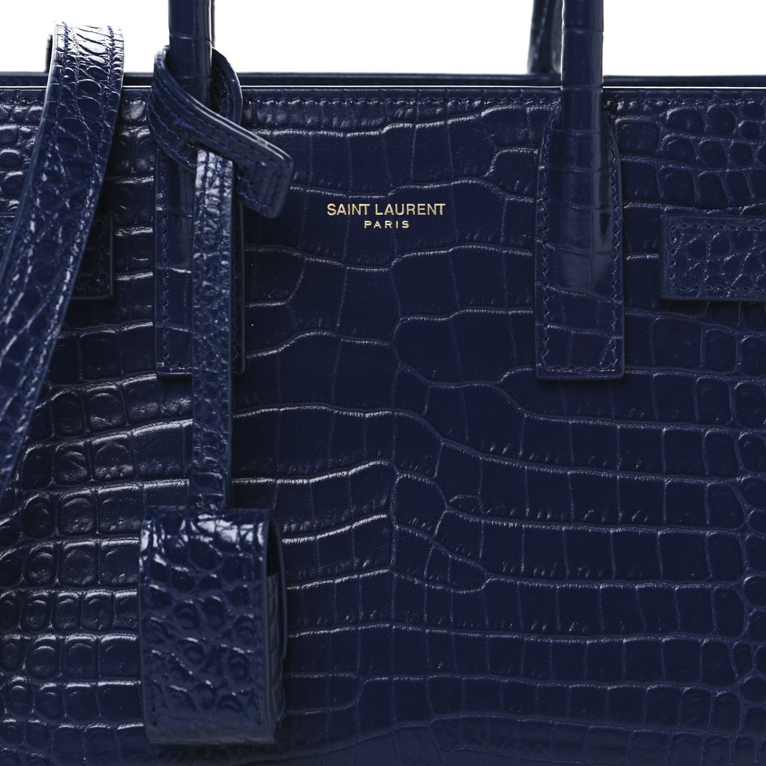 Saint Laurent Calfskin Crocodile Embossed Nano Sac De Jour Saphir 9 of 14