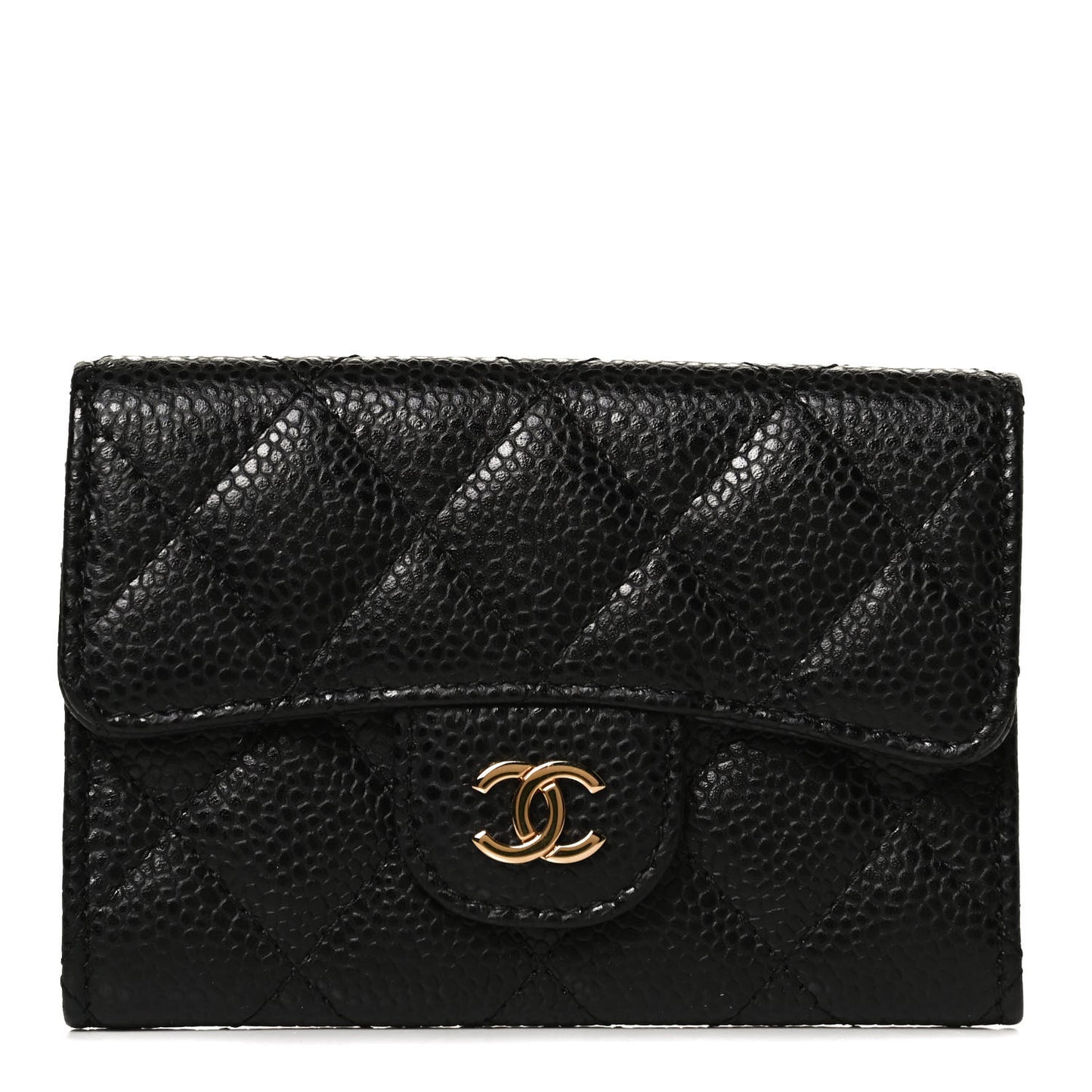 Caviar Quilted Flap Card Holder Black