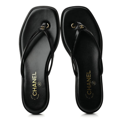 Chanel Goatskin CC Times Square Thong Sandals 39 Black 2 of 10