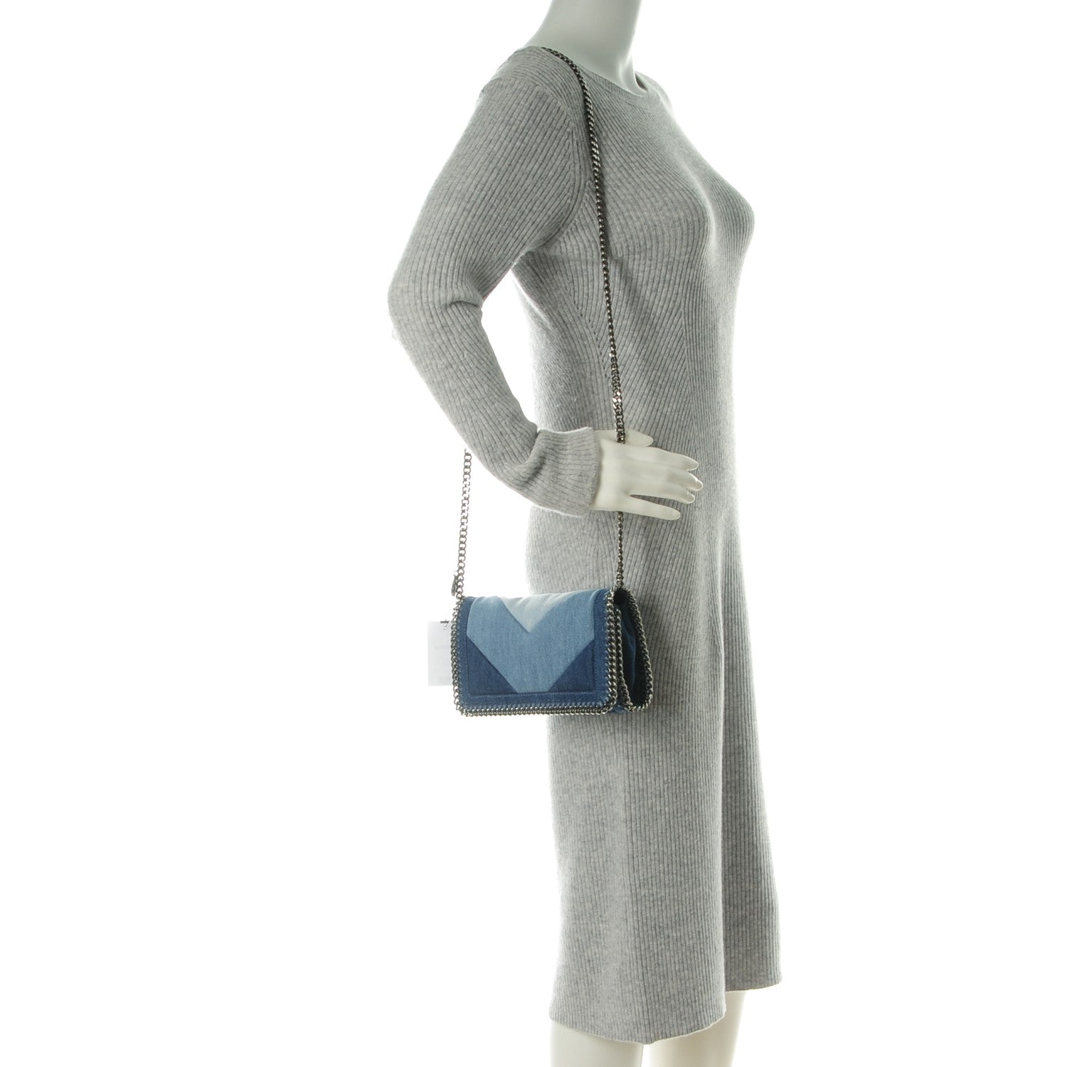 Stella McCartney Eco Denim Chevron Quilted Falabella Crossbody Blue 2 of 9