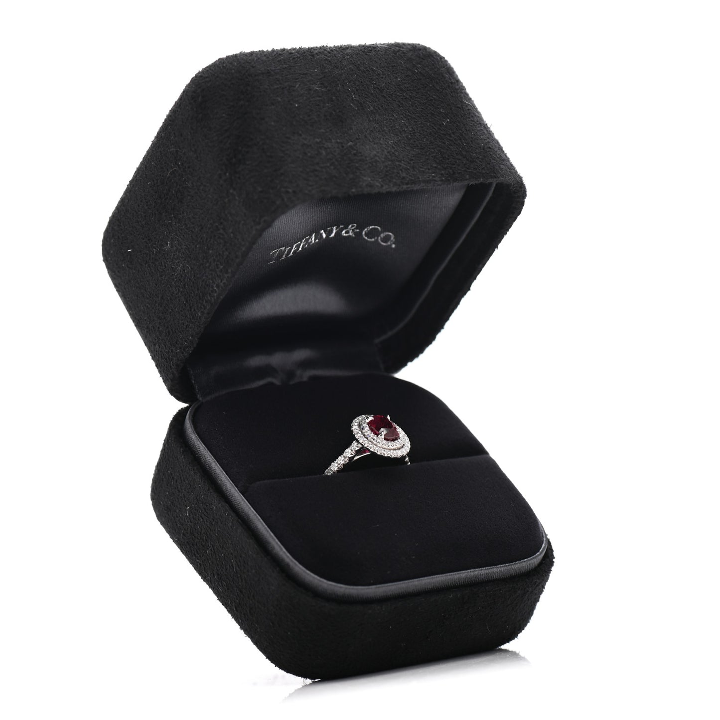 Platinum Diamond Ruby Soleste Oval Double Halo Ring 53 6.5
