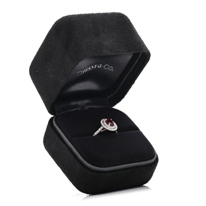Tiffany Platinum Diamond Ruby Soleste Oval Double Halo Ring 53 6.5 5 of 5