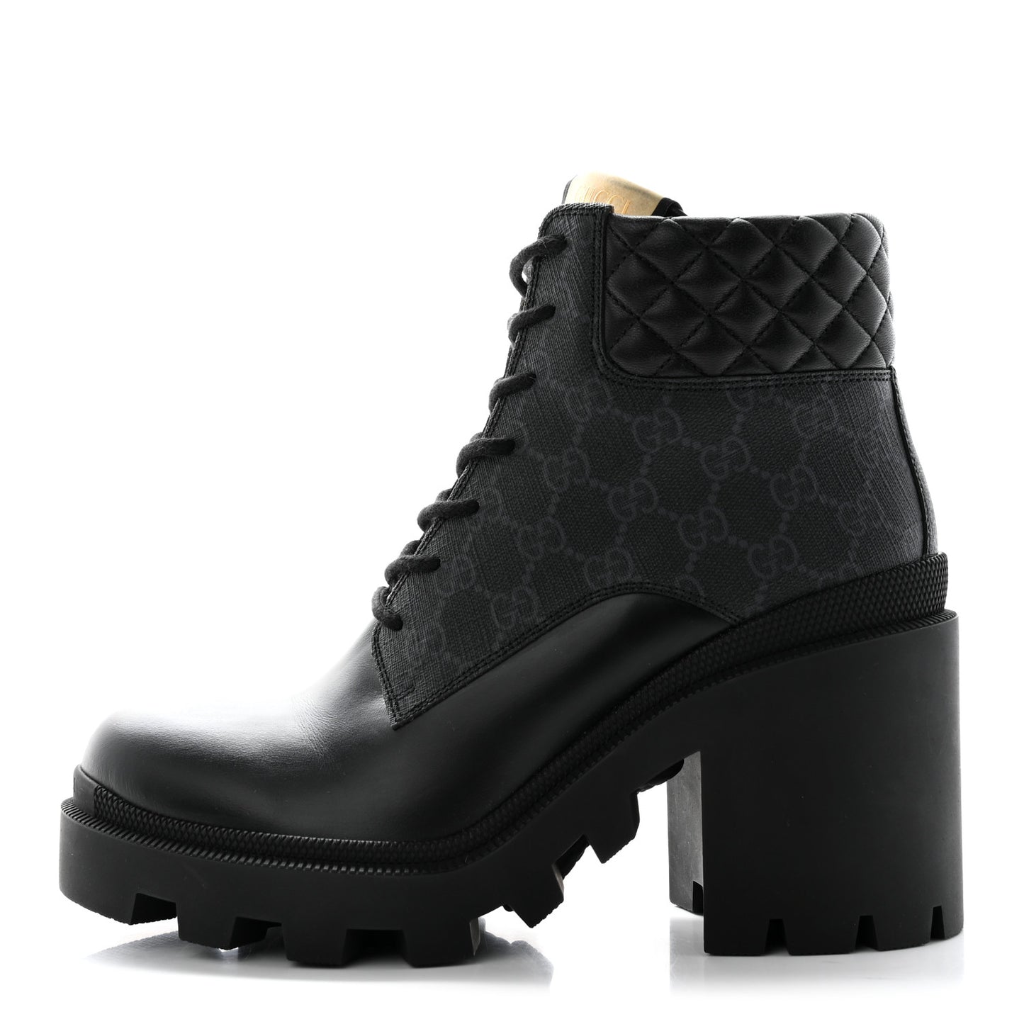 Apollo Calfskin GG Supreme Nappa Samoa Quilted Lace Up Ankle Boots 41 Black