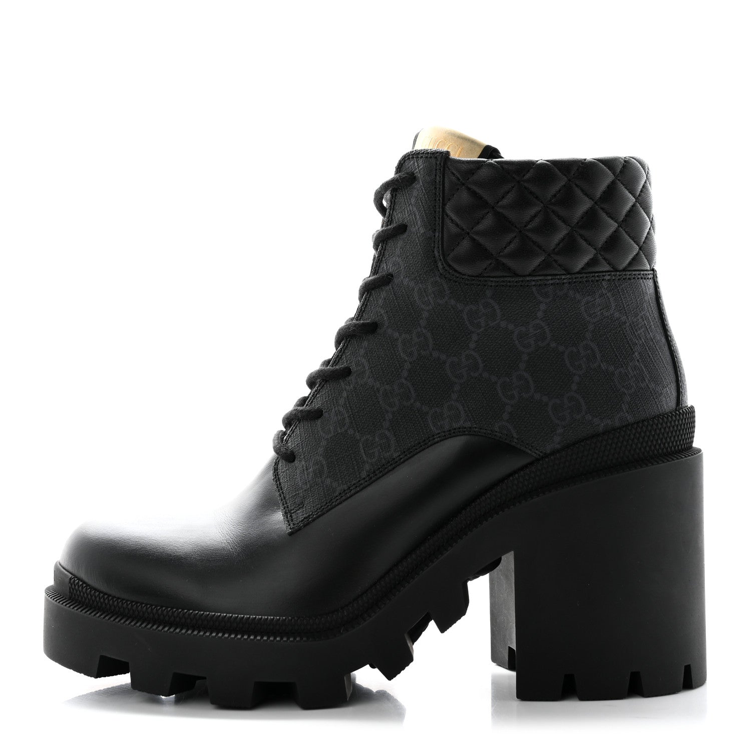 Gucci Apollo Calfskin GG Supreme Nappa Samoa Quilted Lace Up Ankle Boots 41 Black 1 of 12