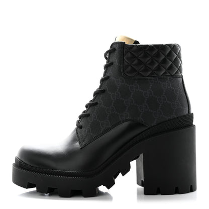 Gucci Apollo Calfskin GG Supreme Nappa Samoa Quilted Lace Up Ankle Boots 41 Black 1 of 12