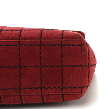 Chanel Suede Square Stitched Jumbo Single Flap Red 9 of 10