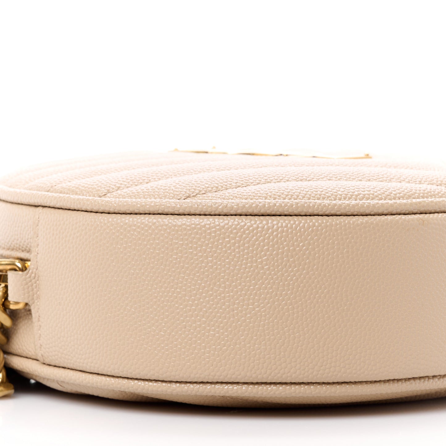 SAINT LAURENT Grain De Poudre Matelasse Chevron Quilted Round Vinyle Camera Bag Dark Beige