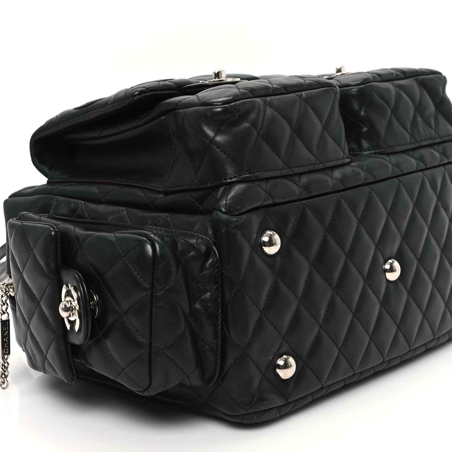Calfskin Quilted Large Cambon Multipocket Reporter Black