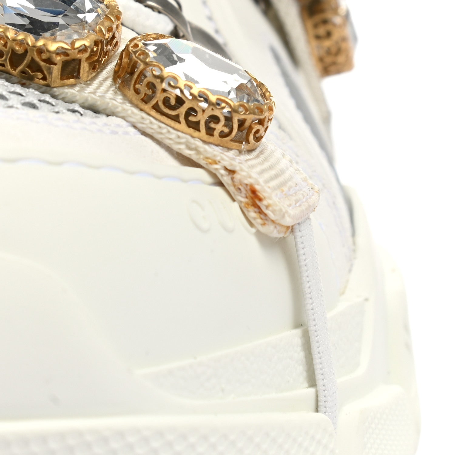 Gucci X SEGA Mesh Calfskin Suede Removable Crystals Womens Flashtrek Sneakers 36 Great White 9 of 14