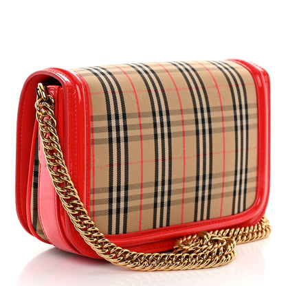 Burberry Patent 1983 Knight Check Link Shoulder Bag Bright Red 3 of 9