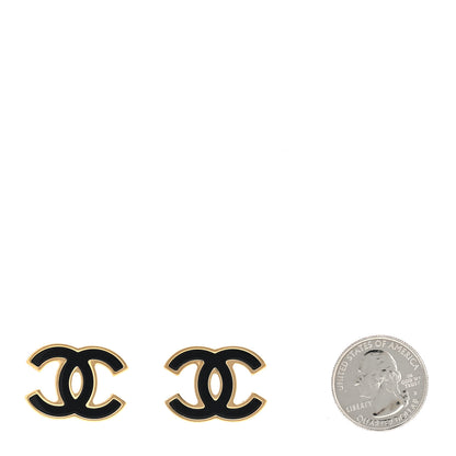 Chanel Metal Enamel CC Earrings Black Gold 2 of 4