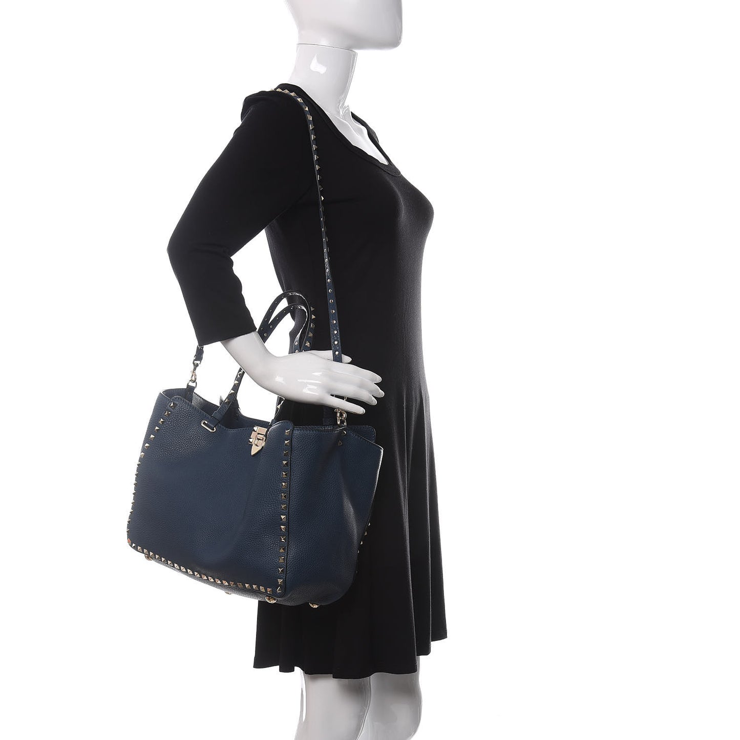 Pebbled Calfskin Medium Rockstud Tote Peacock