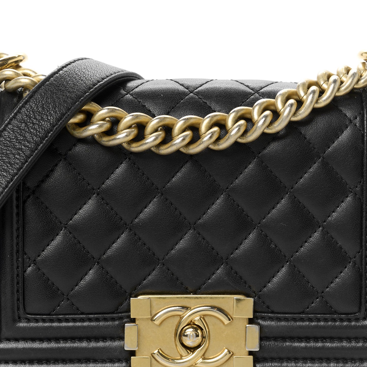 Lambskin Quilted Small Boy Flap Black