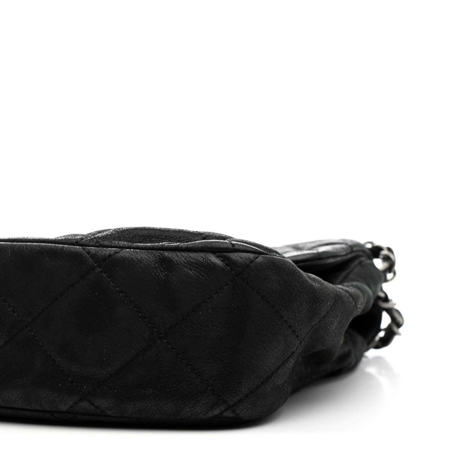 Iridescent Calfskin Quilted East West Flap Black