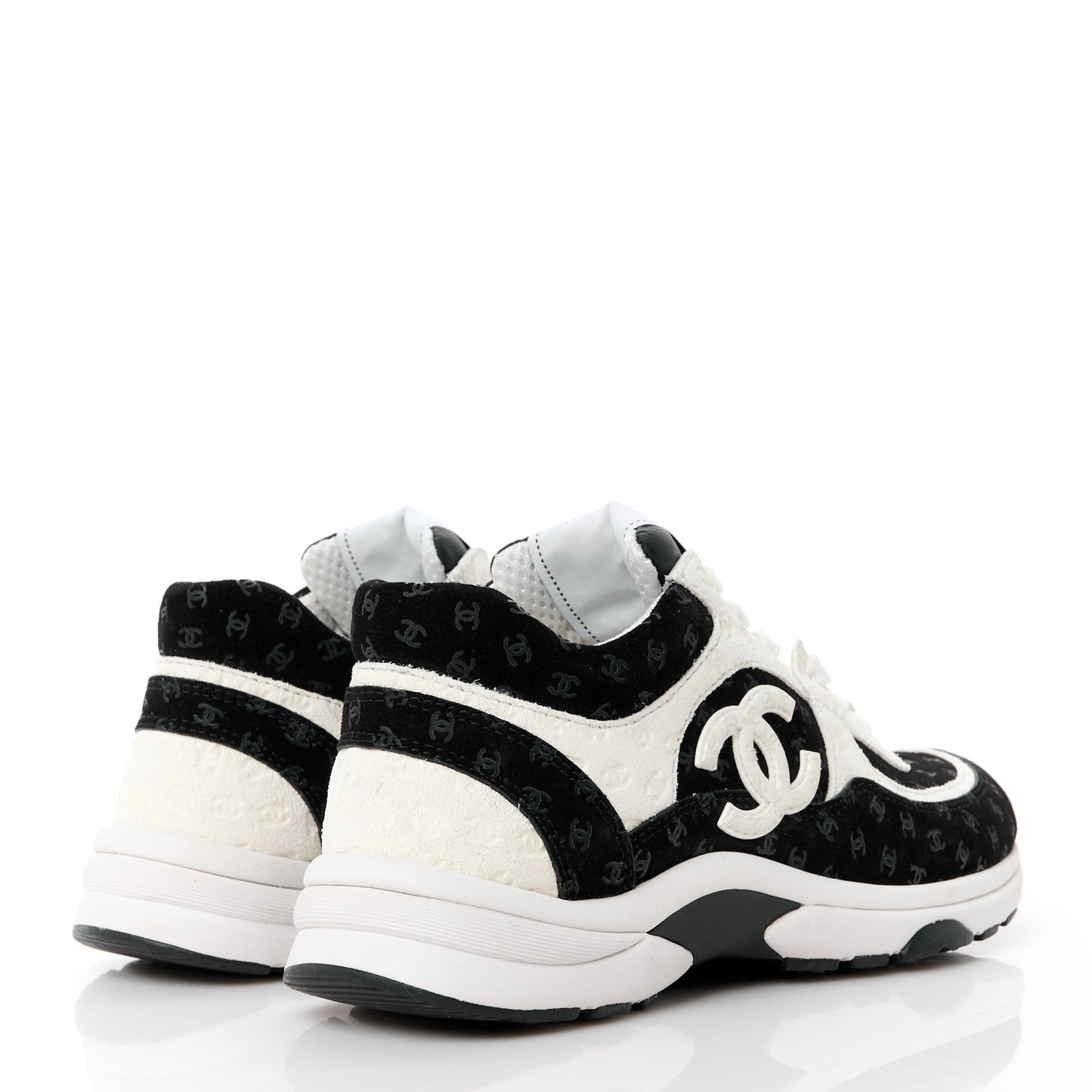 Nylon Suede Calfskin Printed CC Sneakers 36 White Black