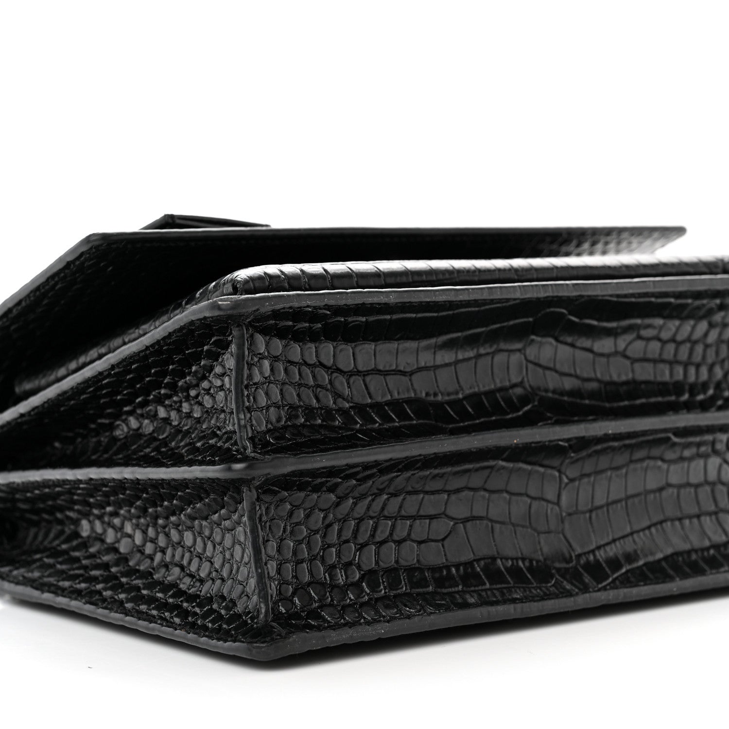 Saint Laurent Calfskin Crocodile Embossed Medium Monochrome Monogram Sunset Black 8 of 13