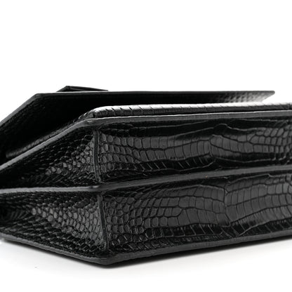 Saint Laurent Calfskin Crocodile Embossed Medium Monochrome Monogram Sunset Black 8 of 13