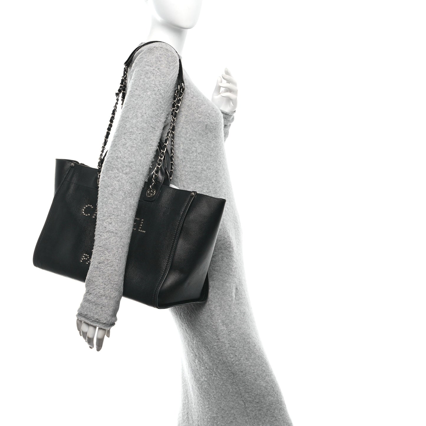 Caviar Medium Studded Deauville Tote Black