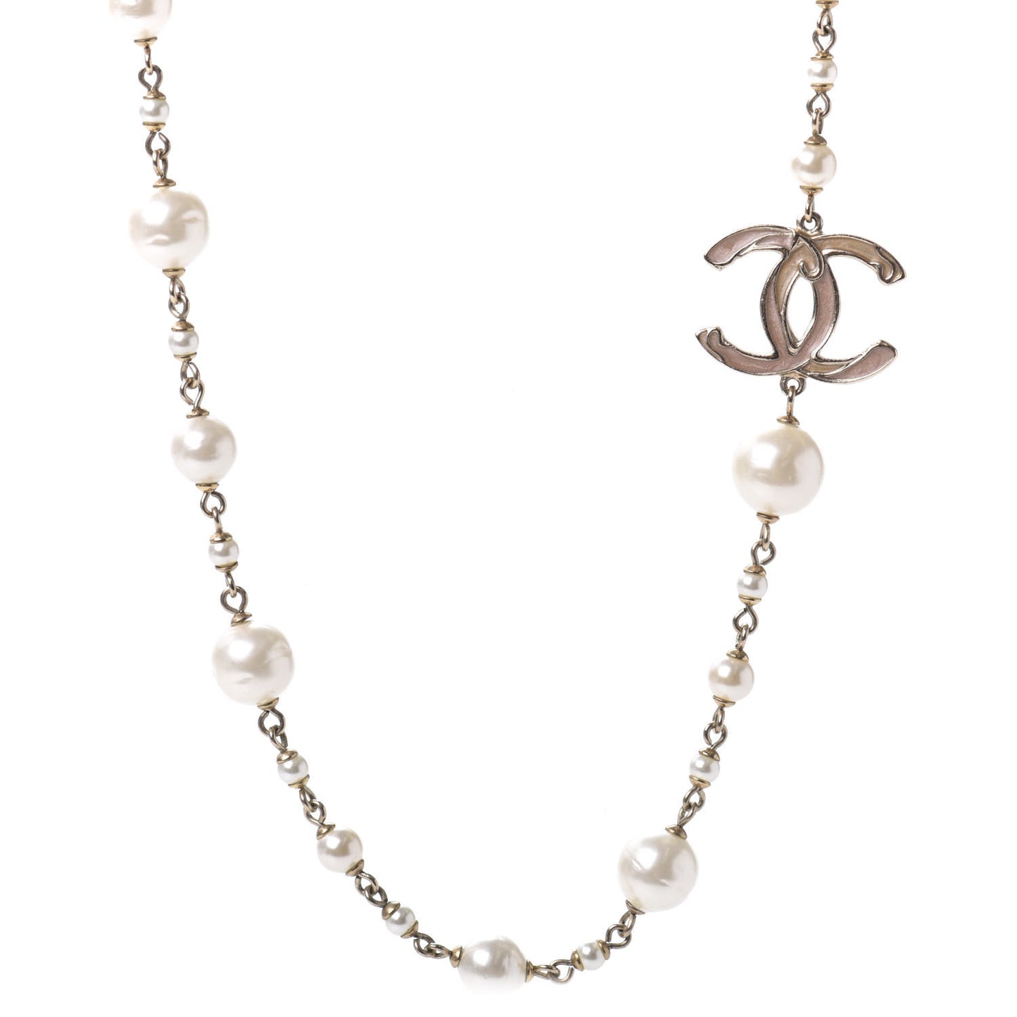 Pearl Enamel CC Short Necklace Gold