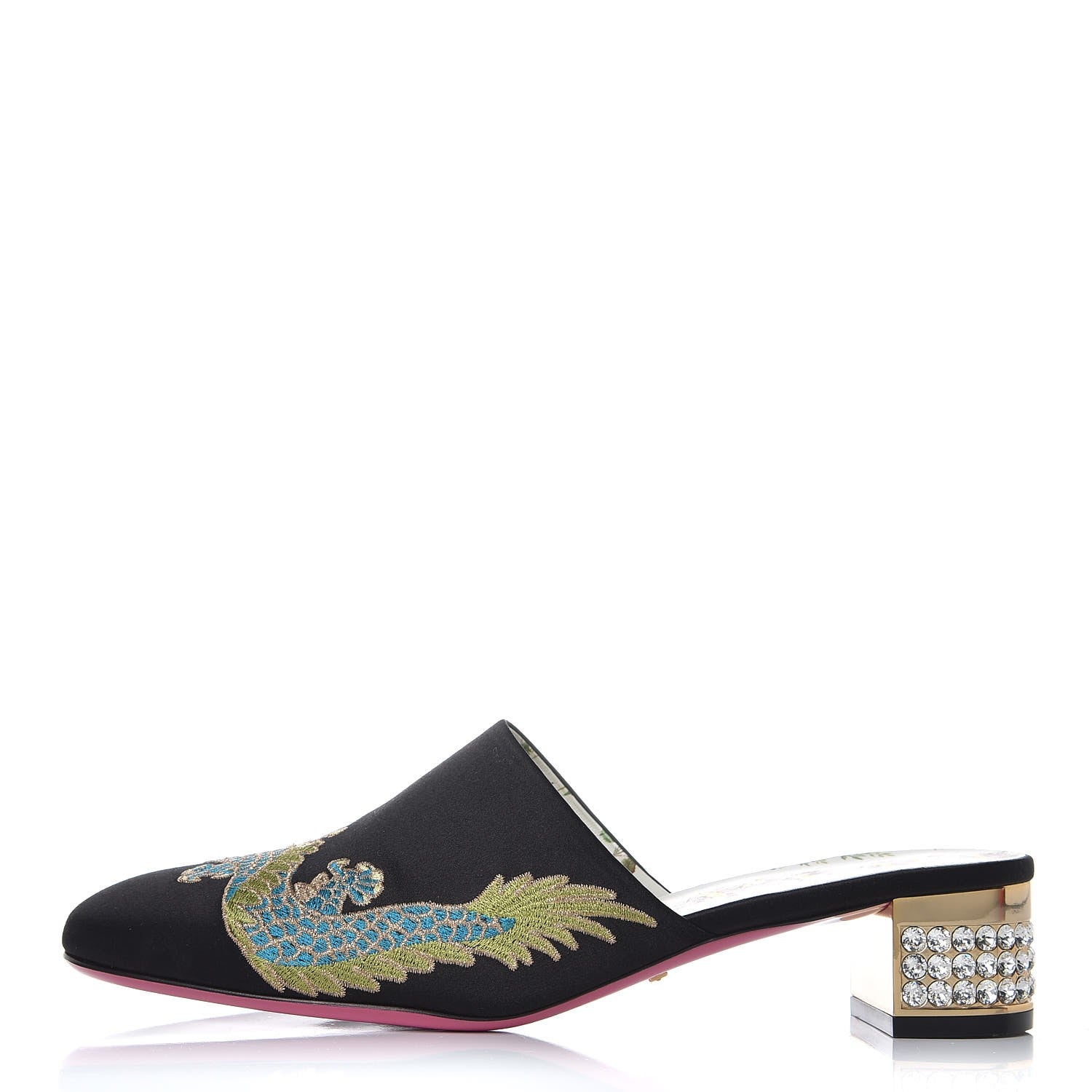 Gucci Satin Dragon Embroidered Candy Mules 38.5 Black 1 of 9