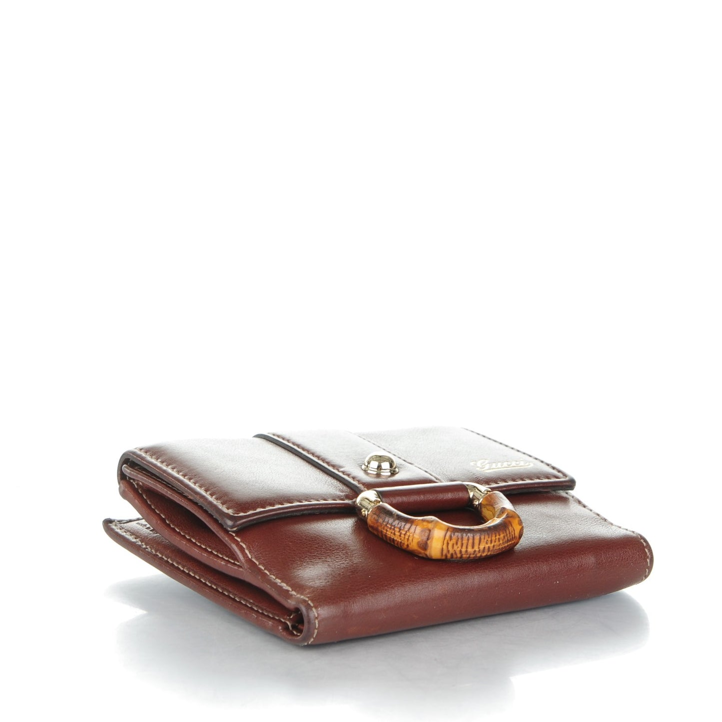 Calfskin Bamboo D Ring Compact Wallet Brown