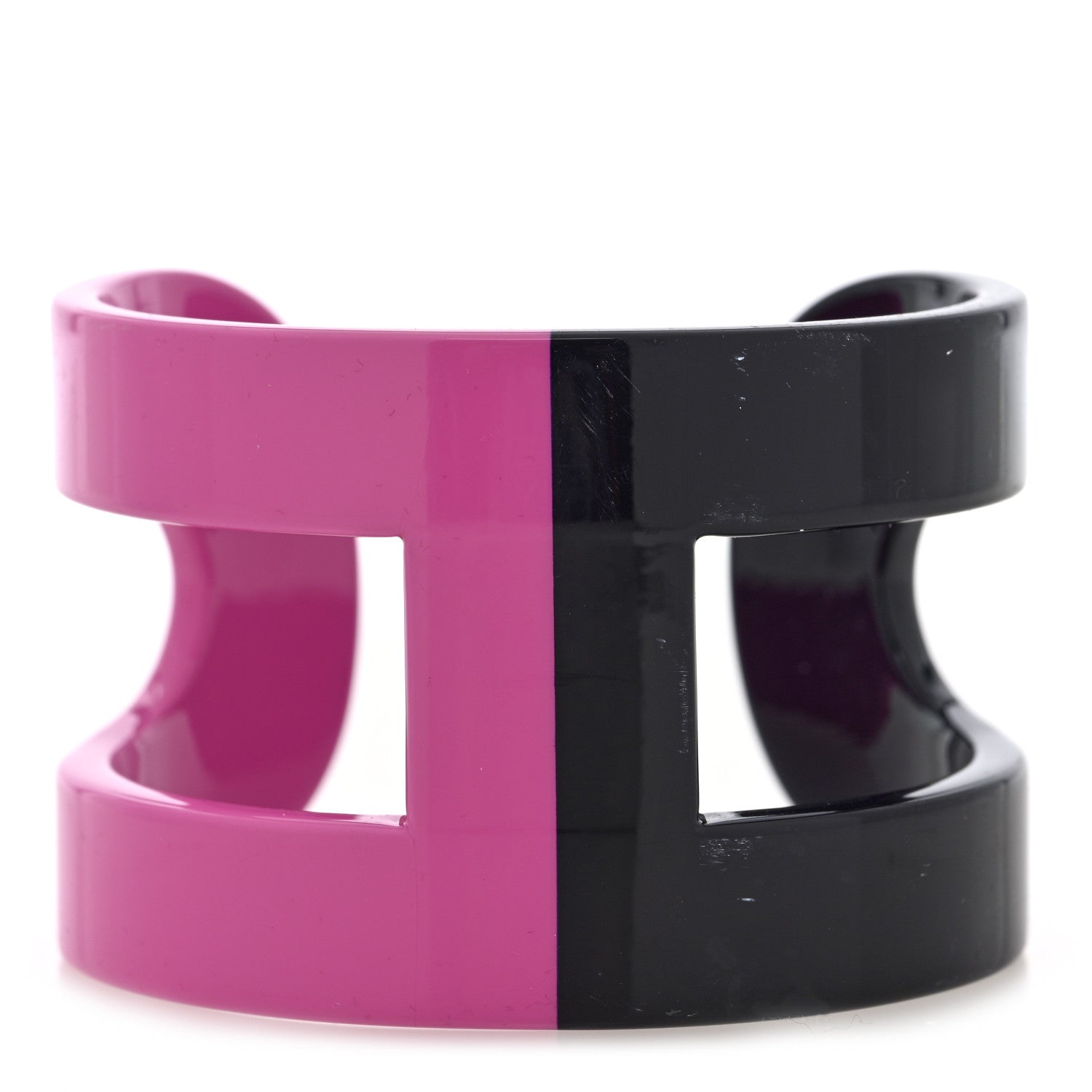 Hermes Lacquered Wood Ano Cuff GM Pink Black 1 of 5